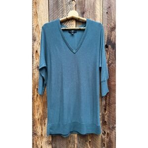 Mossimo V Neck 3/4 Sleeve Knit Sweater Tunic Top Teal Blue Womens M
